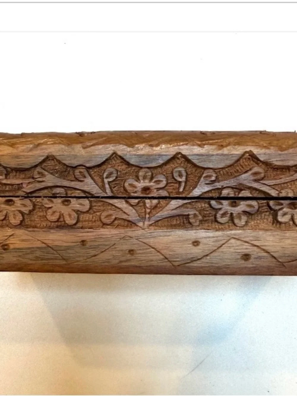 Hand-Carved Wooden Box with Celtic Knot and Floral Design - Brown
